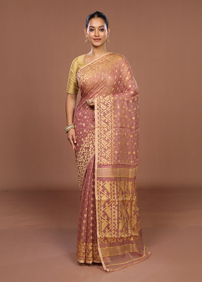 Purple Jamdani Cotton Saree Without Blouse Piece