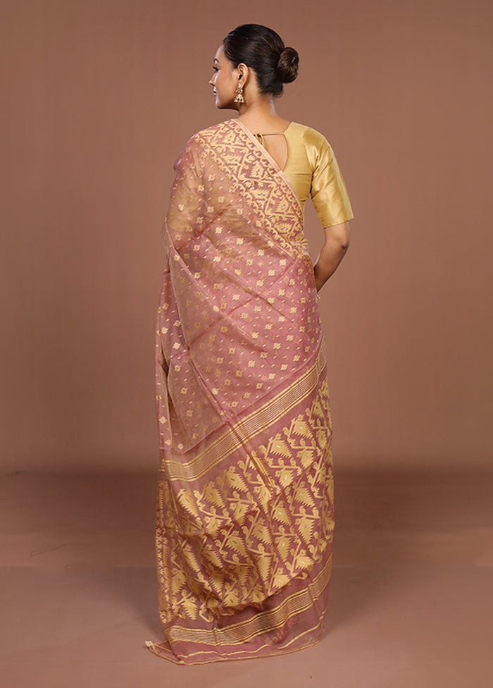 Purple Jamdani Cotton Saree Without Blouse Piece