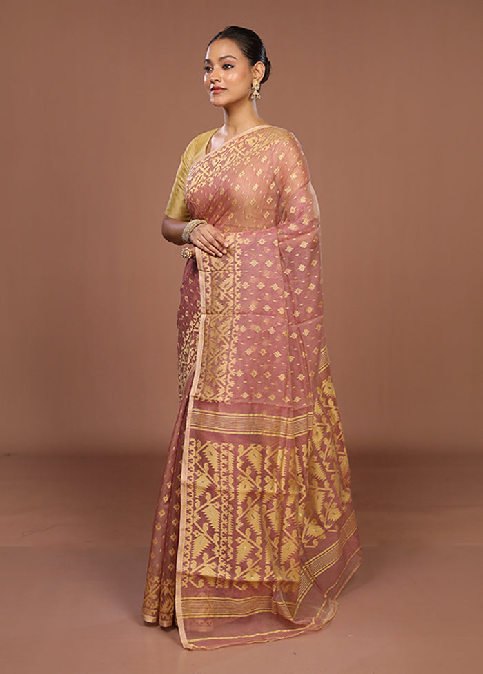 Purple Jamdani Cotton Saree Without Blouse Piece