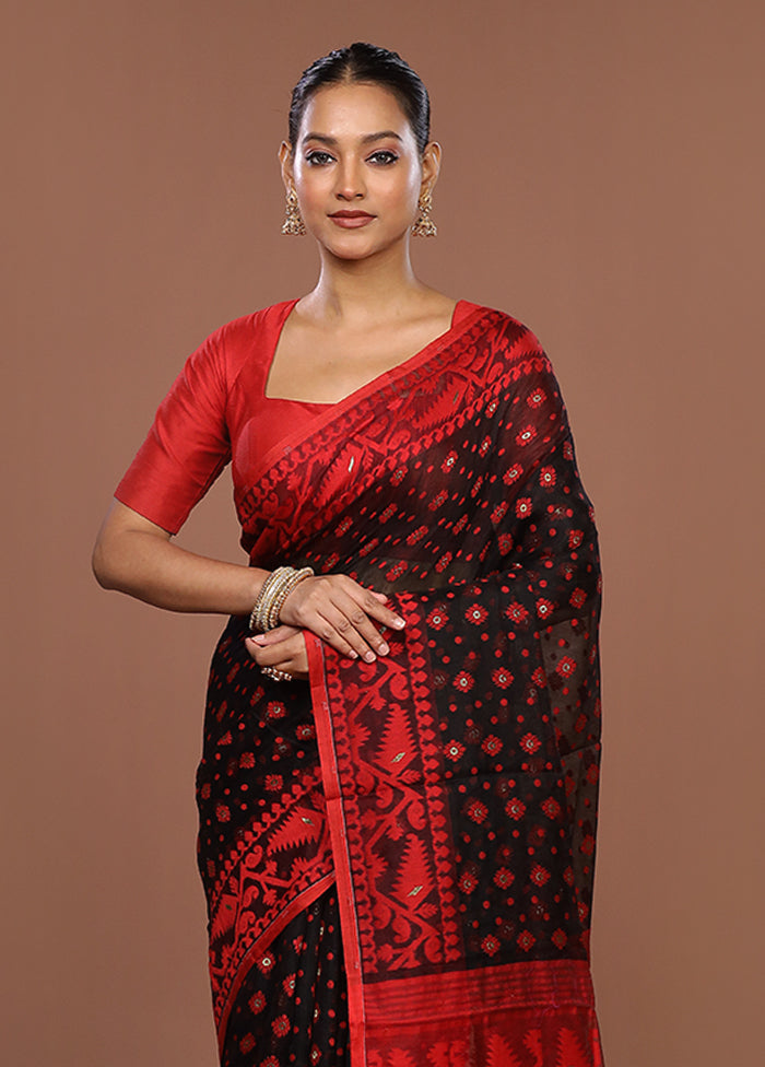 Red Jamdani Cotton Saree Without Blouse Piece