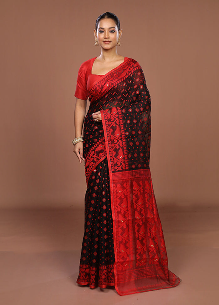 Red Jamdani Cotton Saree Without Blouse Piece