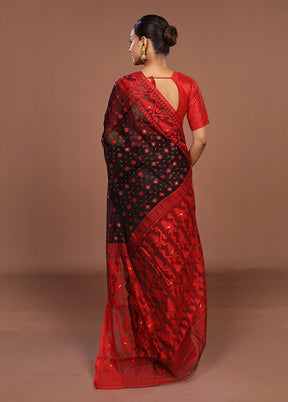 Red Jamdani Cotton Saree Without Blouse Piece