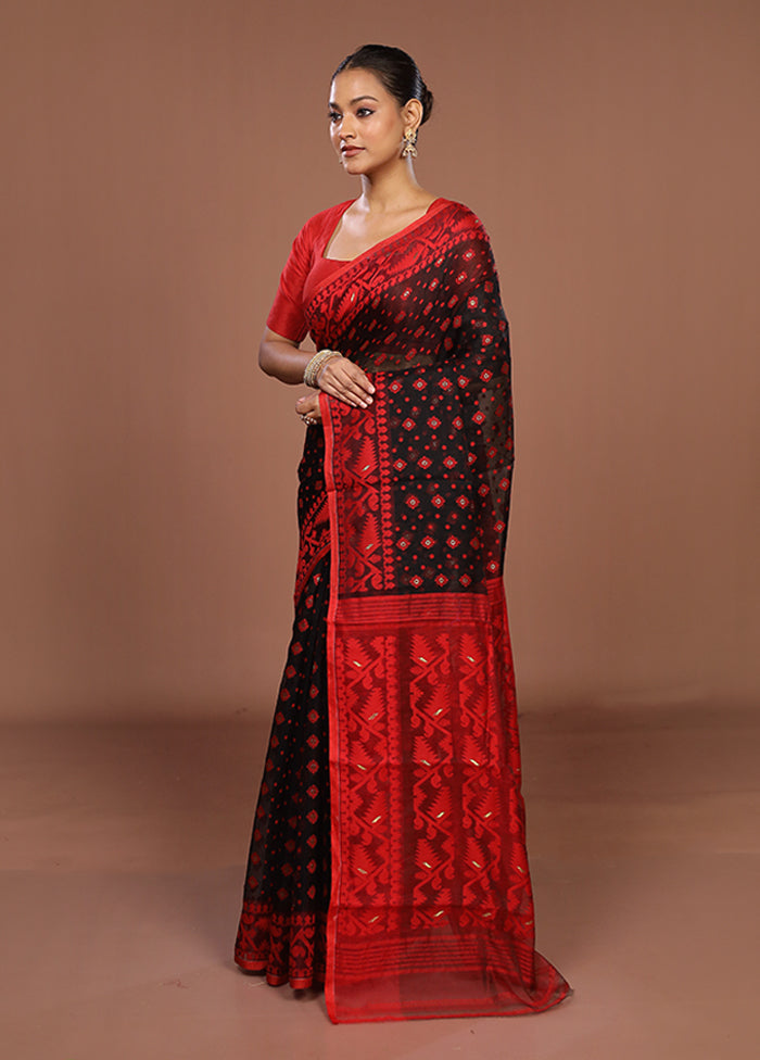 Red Jamdani Cotton Saree Without Blouse Piece