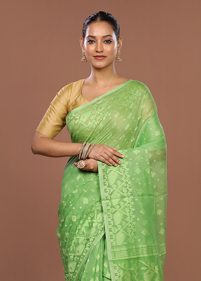 Green Jamdani Cotton Saree Without Blouse Piece