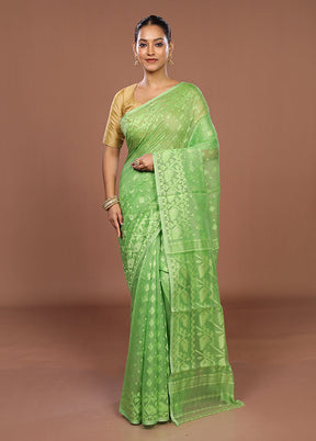 Green Jamdani Cotton Saree Without Blouse Piece