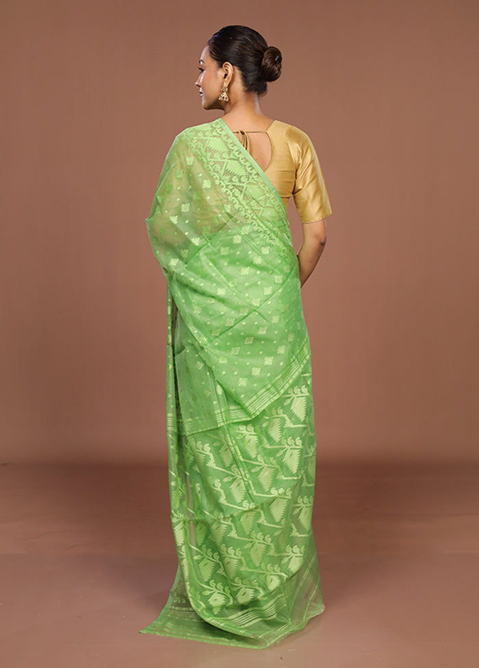 Green Jamdani Cotton Saree Without Blouse Piece