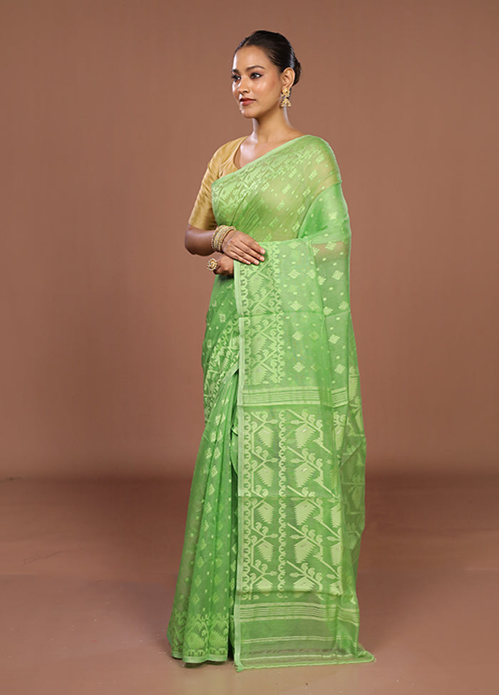 Green Jamdani Cotton Saree Without Blouse Piece