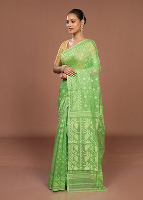 Green Jamdani Cotton Saree Without Blouse Piece