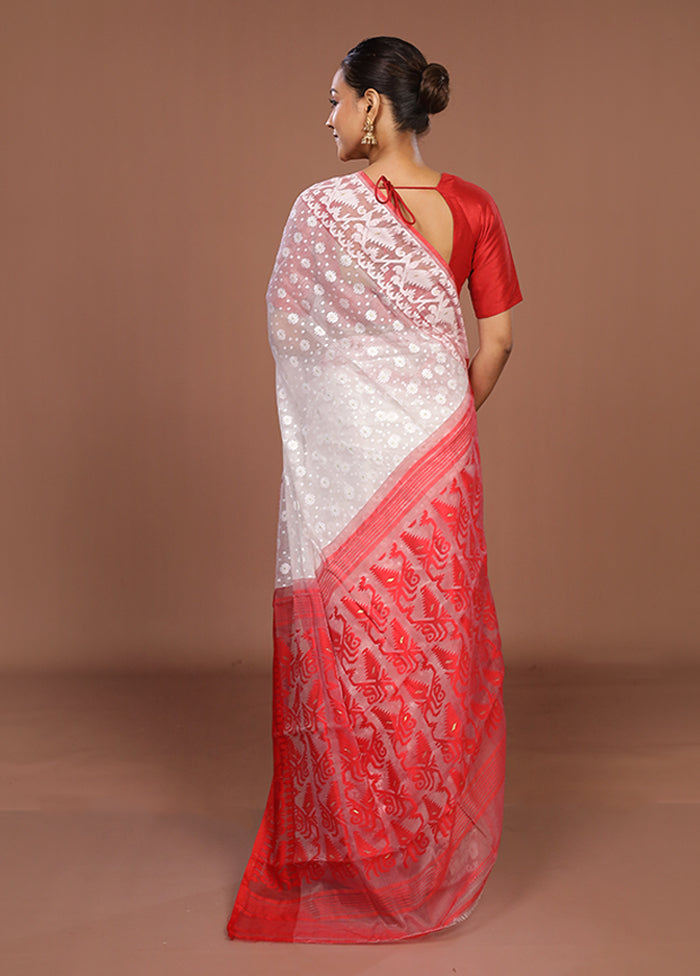 White Jamdani Cotton Saree Without Blouse Piece