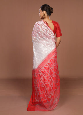 White Jamdani Cotton Saree Without Blouse Piece
