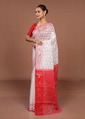 White Jamdani Cotton Saree Without Blouse Piece