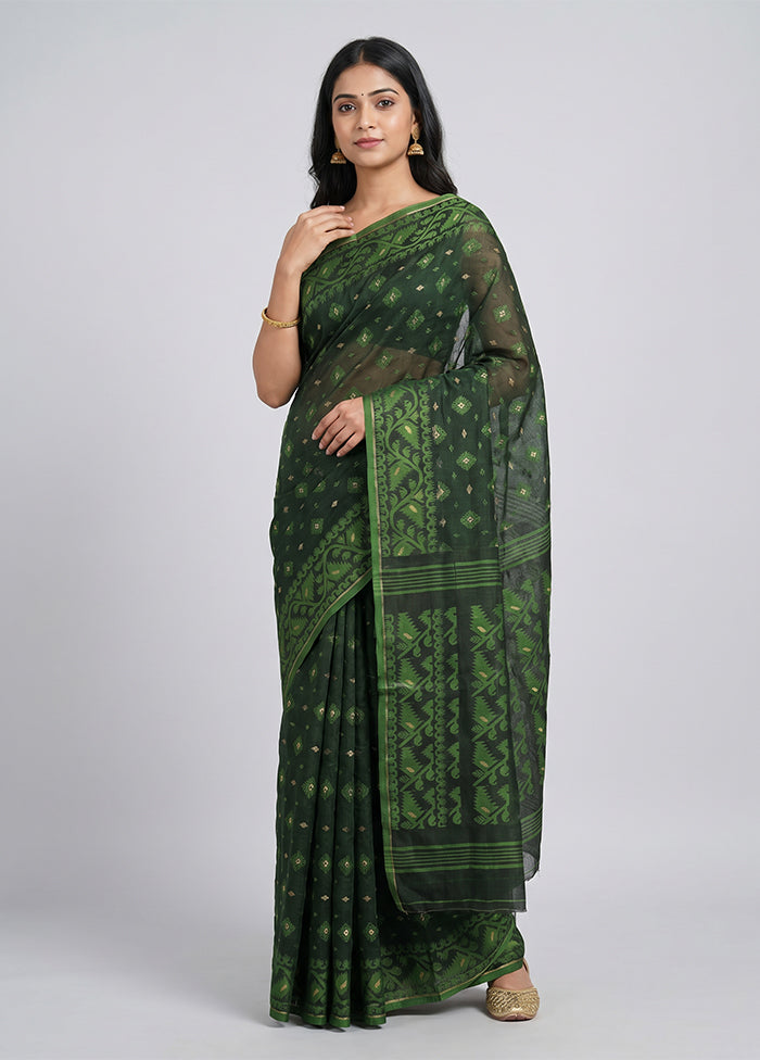 Green Jamdani Cotton Saree Without Blouse Piece