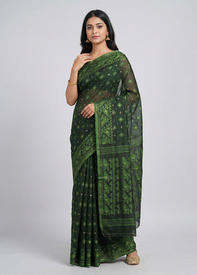 Green Jamdani Cotton Saree Without Blouse Piece