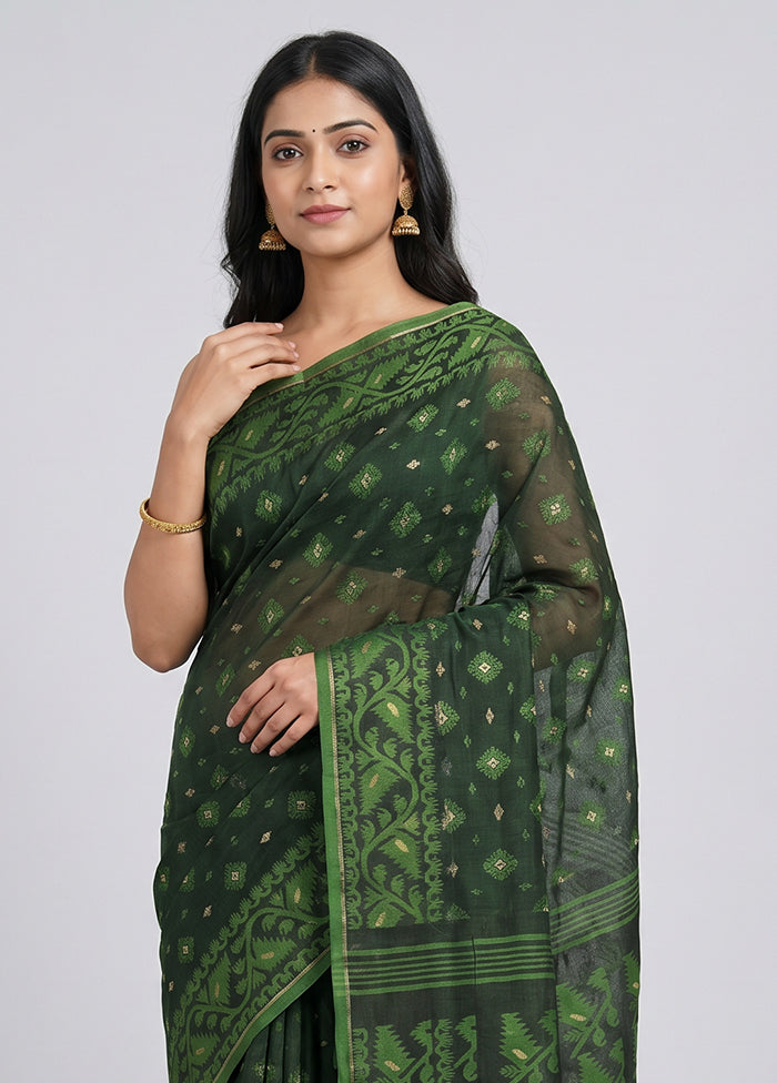Green Jamdani Cotton Saree Without Blouse Piece