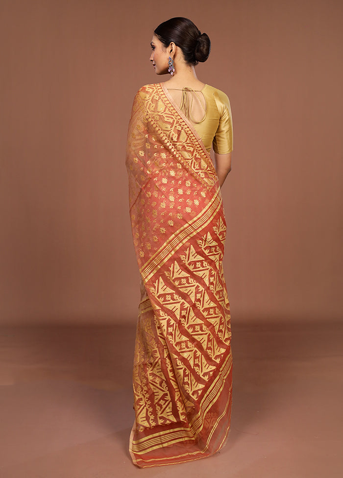 Red Jamdani Cotton Saree Without Blouse Piece