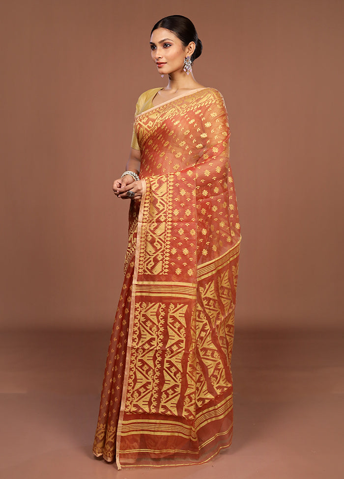 Red Jamdani Cotton Saree Without Blouse Piece