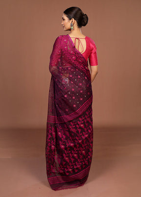 Purple Jamdani Cotton Saree Without Blouse Piece