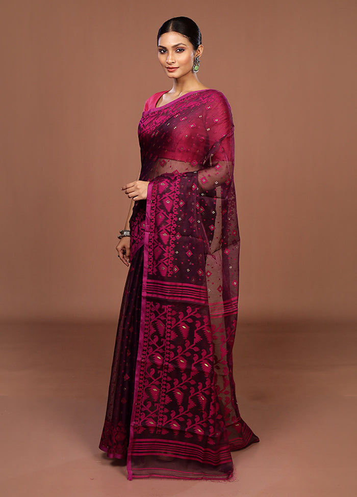 Purple Jamdani Cotton Saree Without Blouse Piece