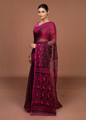 Purple Jamdani Cotton Saree Without Blouse Piece
