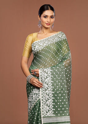 Green Jamdani Cotton Saree Without Blouse Piece