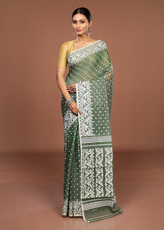 Green Jamdani Cotton Saree Without Blouse Piece