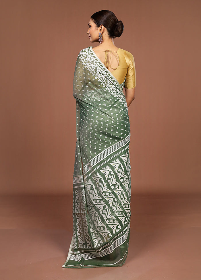 Green Jamdani Cotton Saree Without Blouse Piece