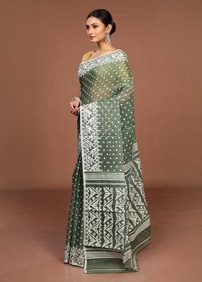 Green Jamdani Cotton Saree Without Blouse Piece