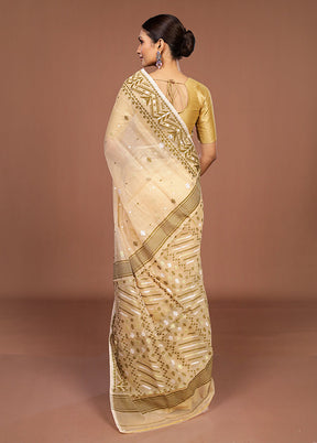 Cream Jamdani Cotton Saree Without Blouse Piece
