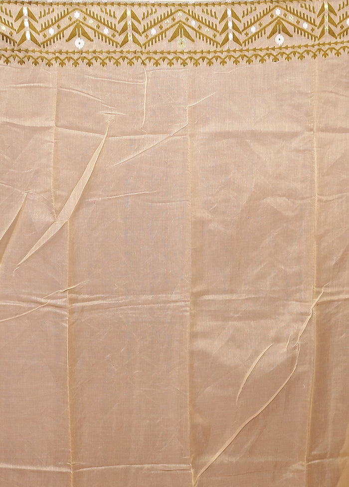 Cream Jamdani Cotton Saree Without Blouse Piece