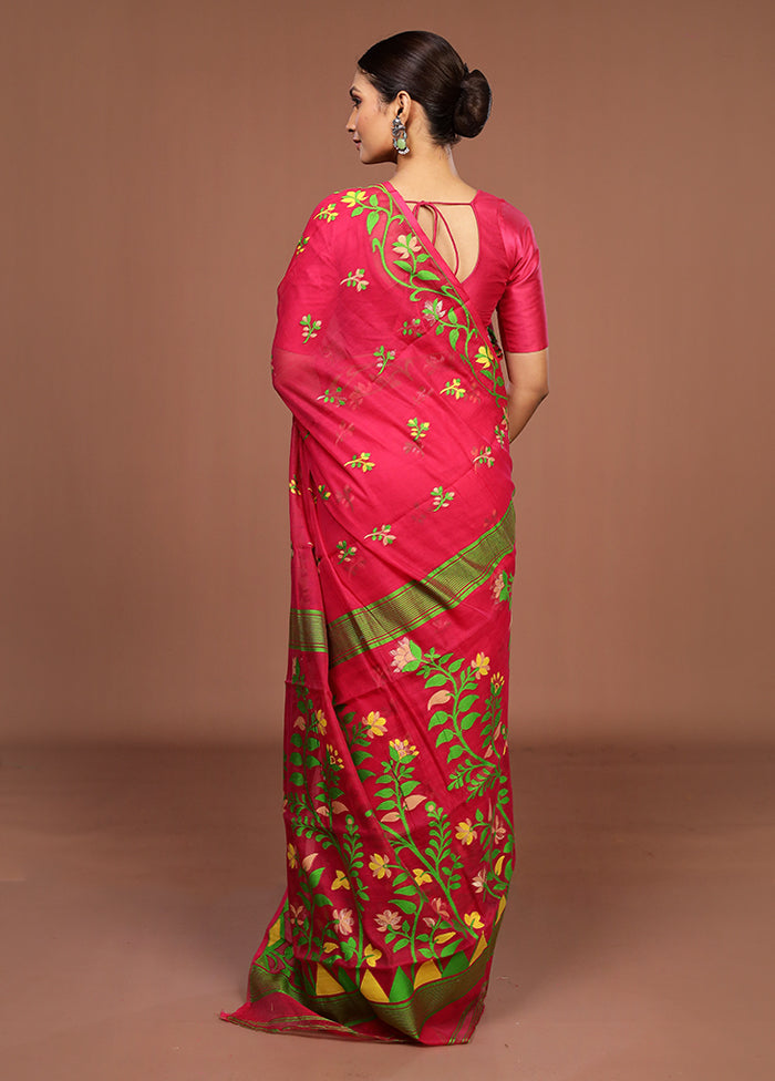 Pink Jamdani Cotton Saree Without Blouse Piece
