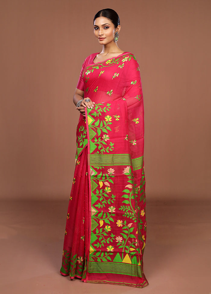 Pink Jamdani Cotton Saree Without Blouse Piece