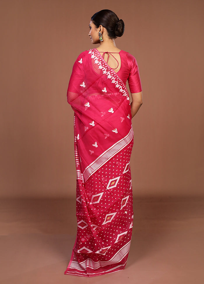 Pink Jamdani Cotton Saree Without Blouse Piece