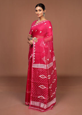 Pink Jamdani Cotton Saree Without Blouse Piece