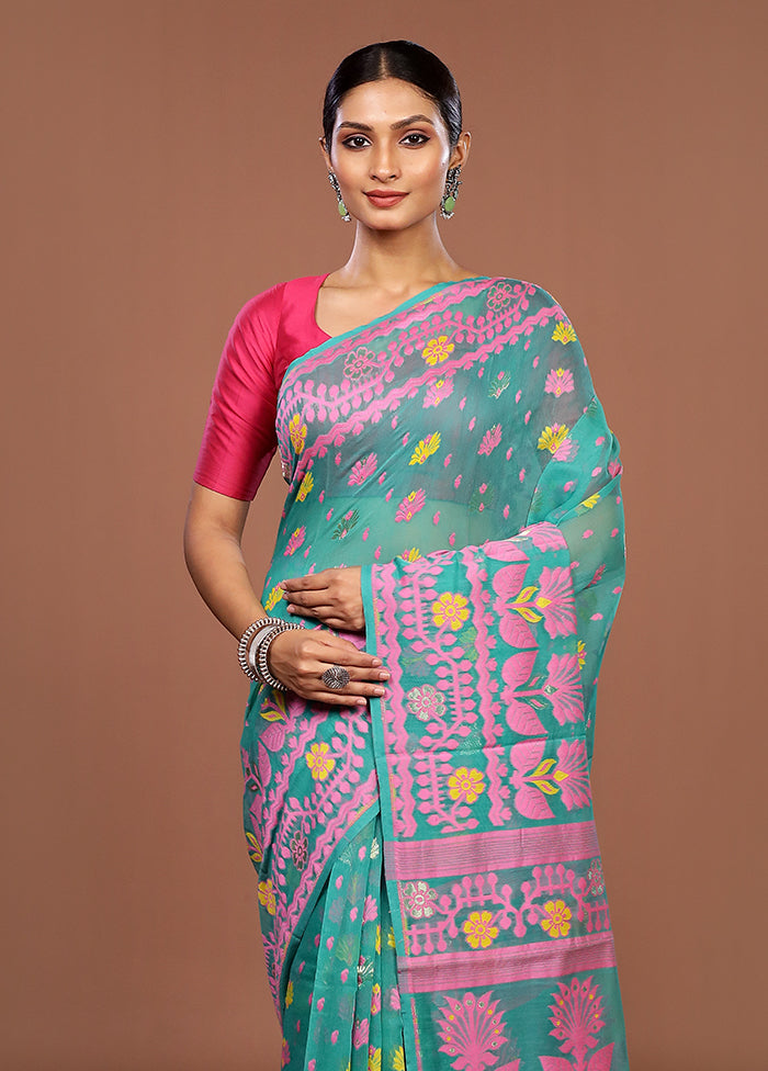 Green Jamdani Cotton Saree Without Blouse Piece