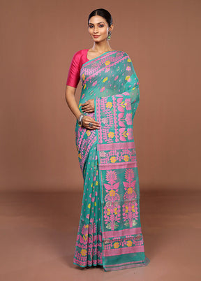 Green Jamdani Cotton Saree Without Blouse Piece