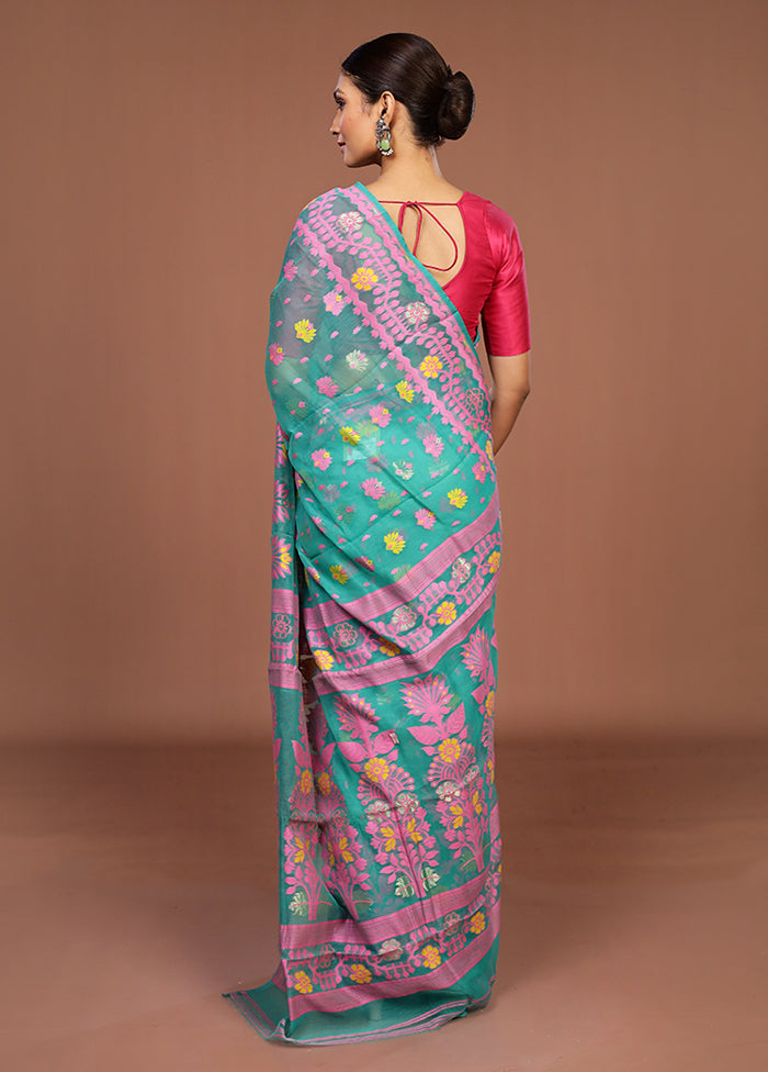 Green Jamdani Cotton Saree Without Blouse Piece