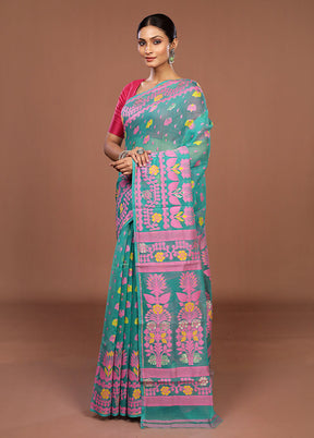 Green Jamdani Cotton Saree Without Blouse Piece