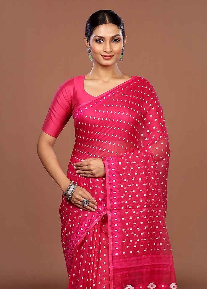 Pink Jamdani Cotton Saree Without Blouse Piece