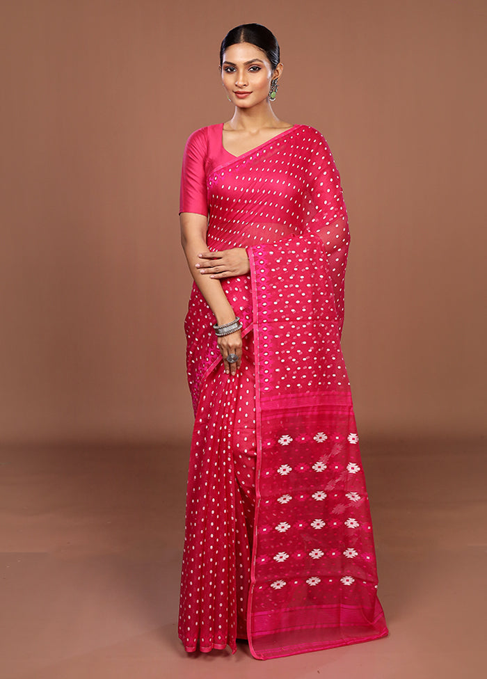 Pink Jamdani Cotton Saree Without Blouse Piece