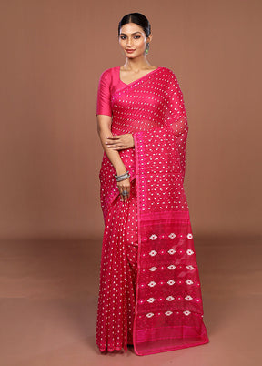 Pink Jamdani Cotton Saree Without Blouse Piece