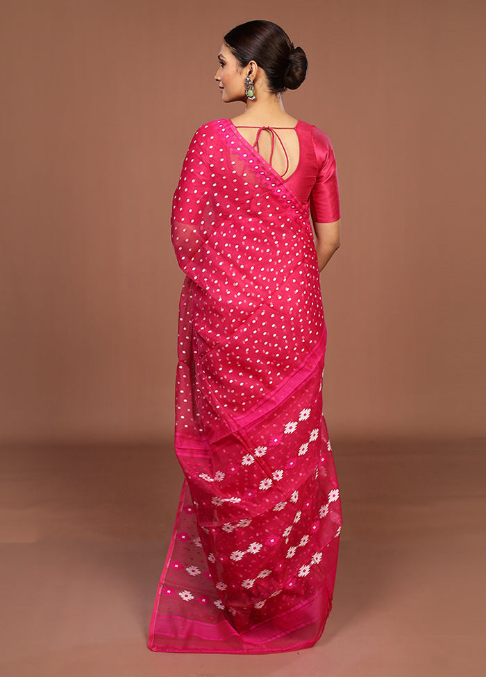 Pink Jamdani Cotton Saree Without Blouse Piece