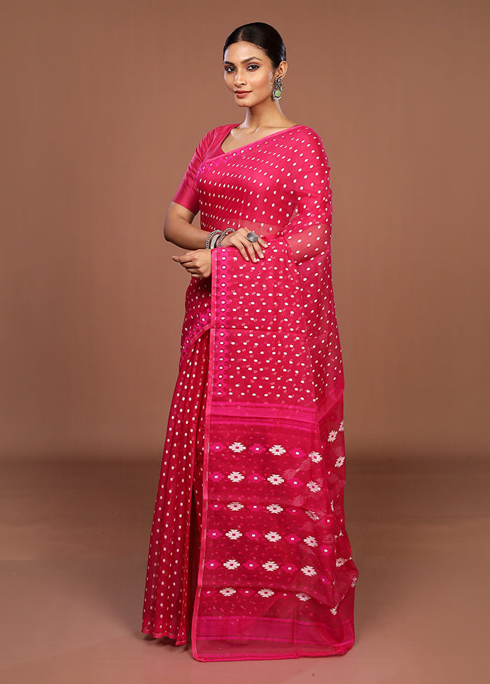 Pink Jamdani Cotton Saree Without Blouse Piece