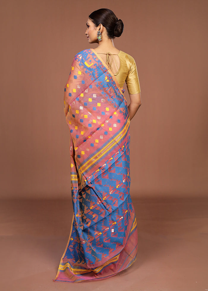Pink Jamdani Cotton Saree Without Blouse Piece