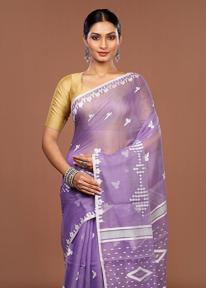 Blue Jamdani Cotton Saree Without Blouse Piece