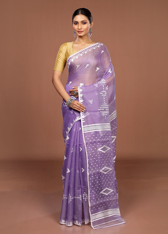 Blue Jamdani Cotton Saree Without Blouse Piece