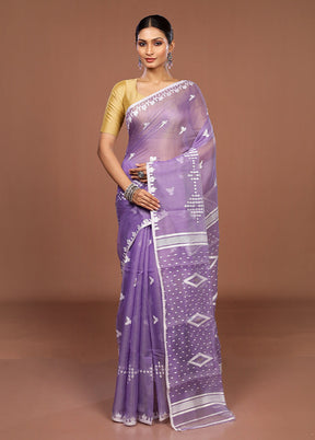 Blue Jamdani Cotton Saree Without Blouse Piece