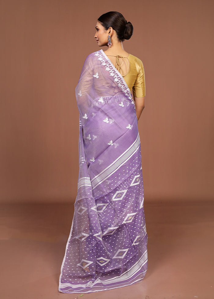 Blue Jamdani Cotton Saree Without Blouse Piece
