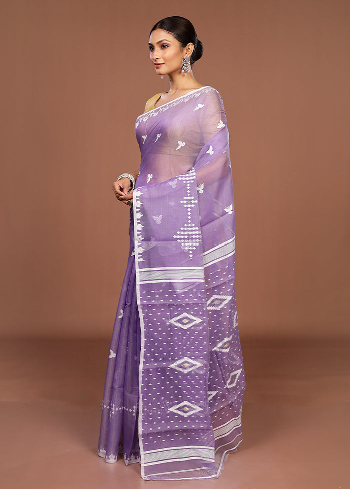 Blue Jamdani Cotton Saree Without Blouse Piece