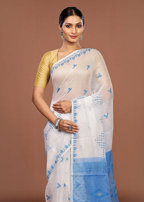 Blue Jamdani Cotton Saree Without Blouse Piece