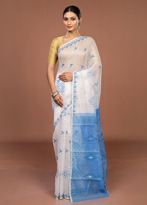 Blue Jamdani Cotton Saree Without Blouse Piece